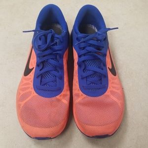 Neon Coral and Blue Nike Sneakers